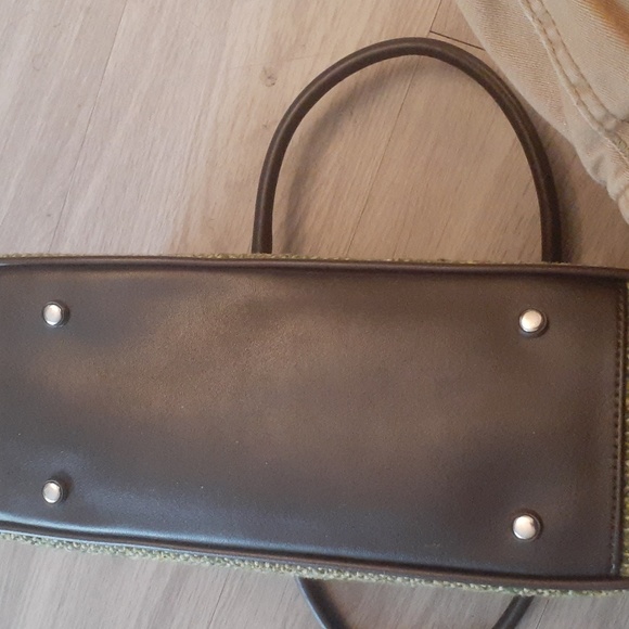 VTG Ann Taylor Loft Woman's Wool Blend Handbag Moss Green/Chocolate Purse EUC - Picture 6 of 9